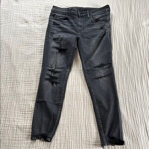 American Eagle Outfitters Black Ankle Cropped Jeans with Ripped Knees - Size 12
